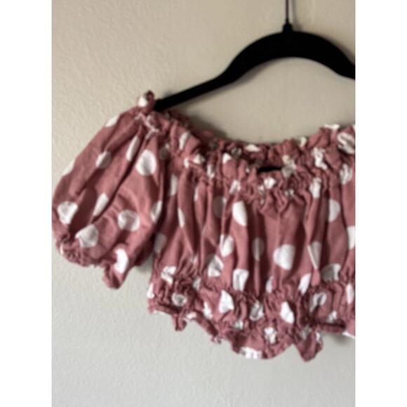 Zara Women’s Size Small Linen Blend Polka Dot Off The Shoulder Crop Top Retro - Picture 2 of 5